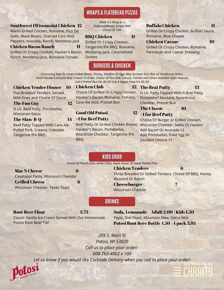 Potosi Brewery Restaurant, Pub & Beer Garden - Potosi, WI menu_pic