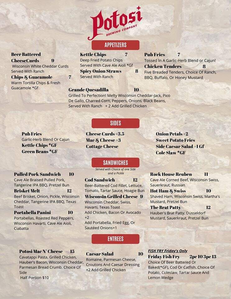 Potosi Brewery Restaurant, Pub & Beer Garden - Potosi, WI menu_pic