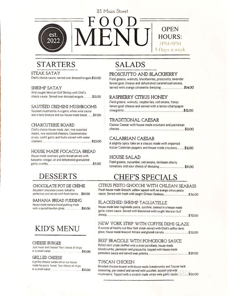Trinity at City Beach - Sandpoint, ID menu_pic