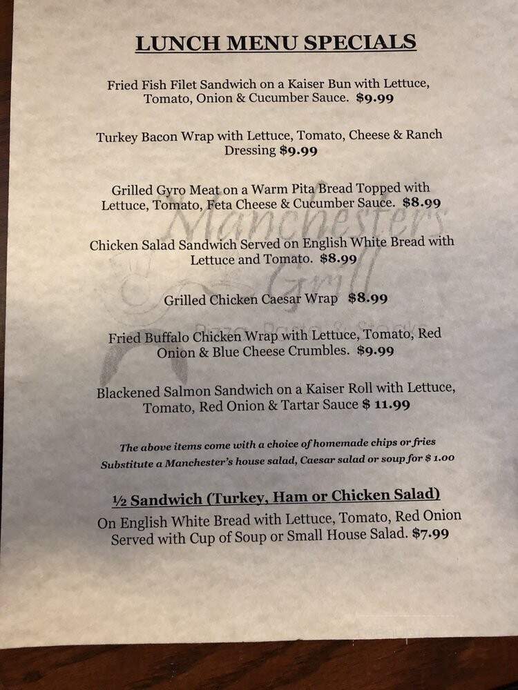Manchester's Bar & Grill - Raleigh, NC menu_pic