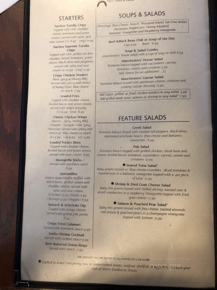 Manchester's Bar & Grill - Raleigh, NC menu_pic