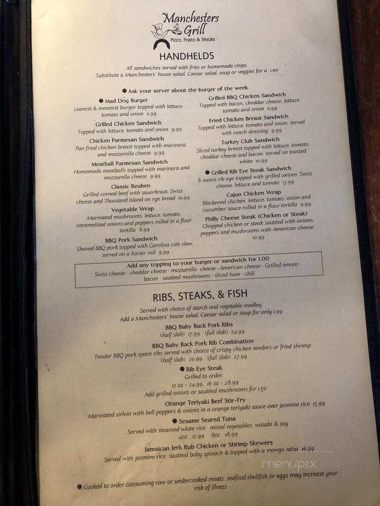 Manchester's Bar & Grill - Raleigh, NC menu_pic