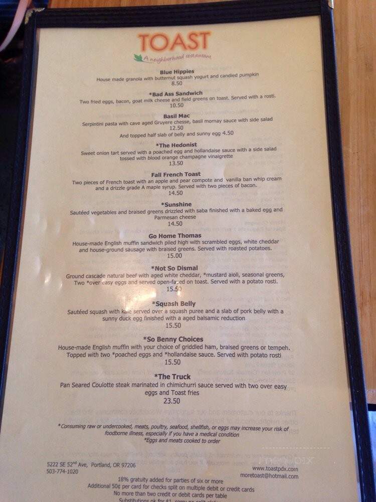 Toast - Portland, OR menu_pic