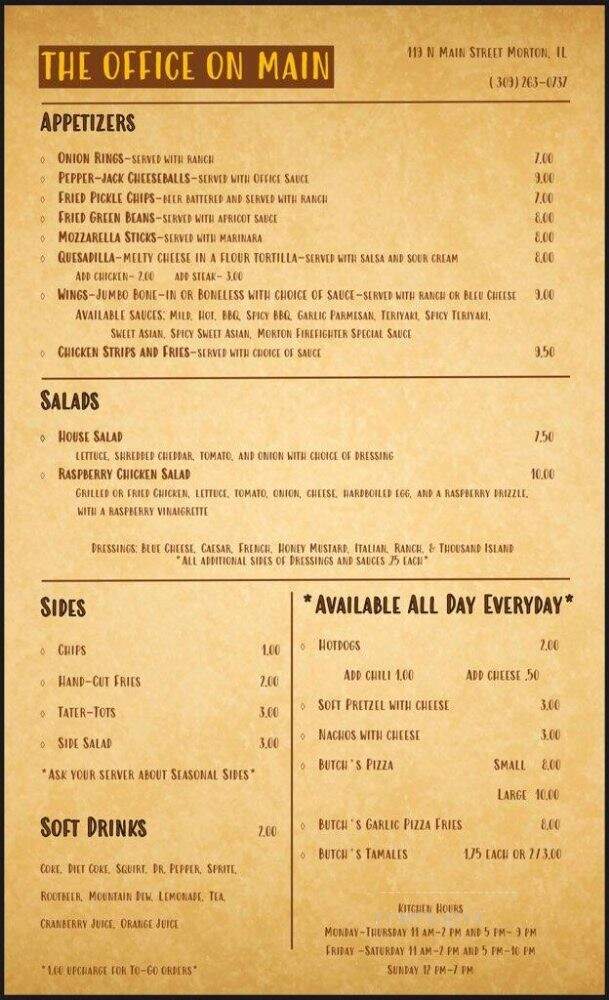 Office Tap - Morton, IL menu_pic