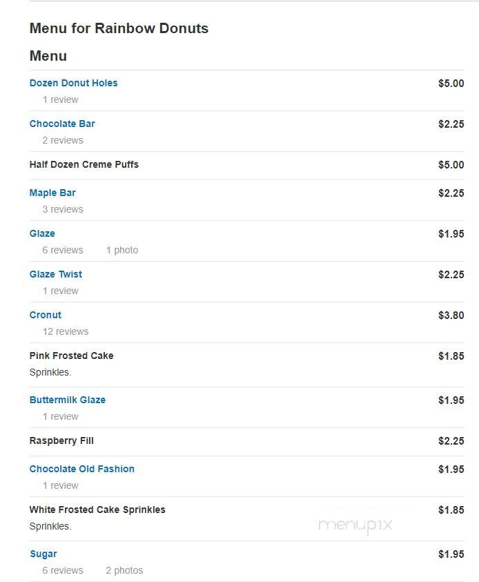 Rainbow Donuts - West Covina, CA menu_pic
