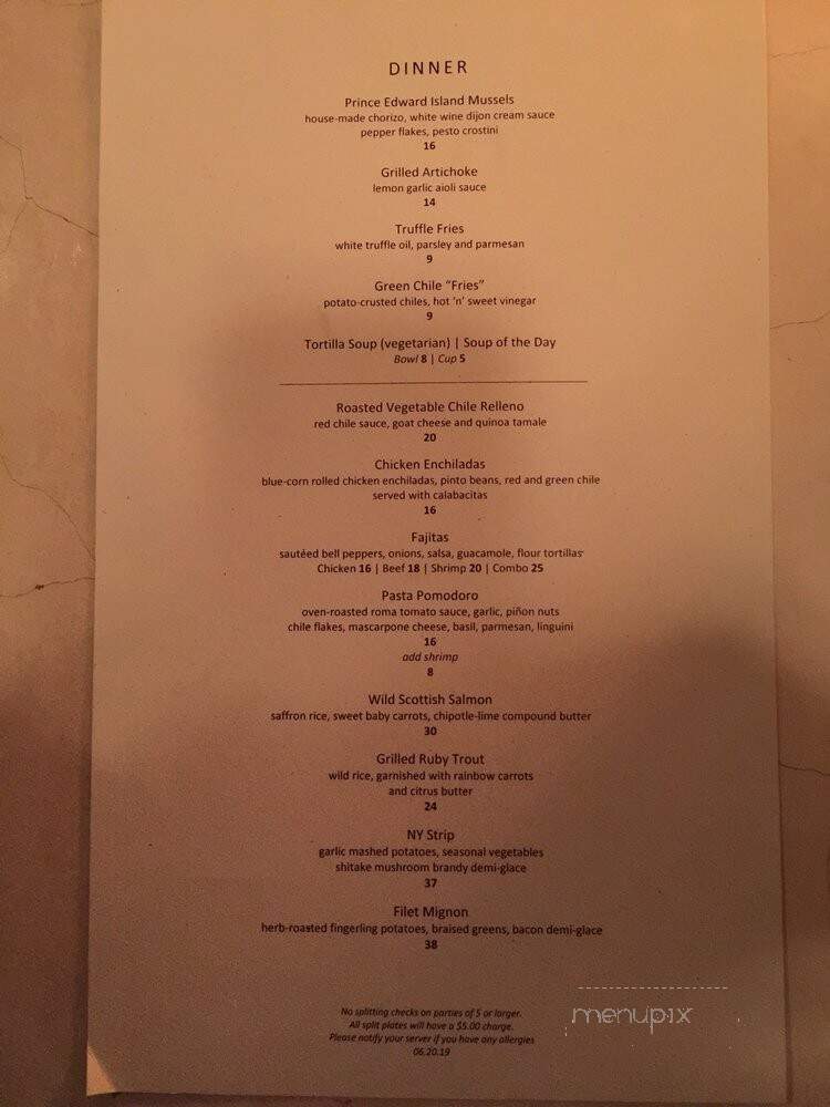 Wine Bar Lounge atOjo Caliente Mineral Springs - Ojo Caliente, NM menu_pic