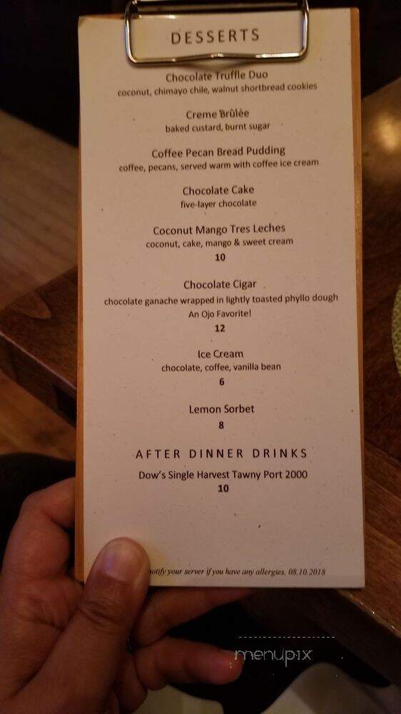 Wine Bar Lounge atOjo Caliente Mineral Springs - Ojo Caliente, NM menu_pic