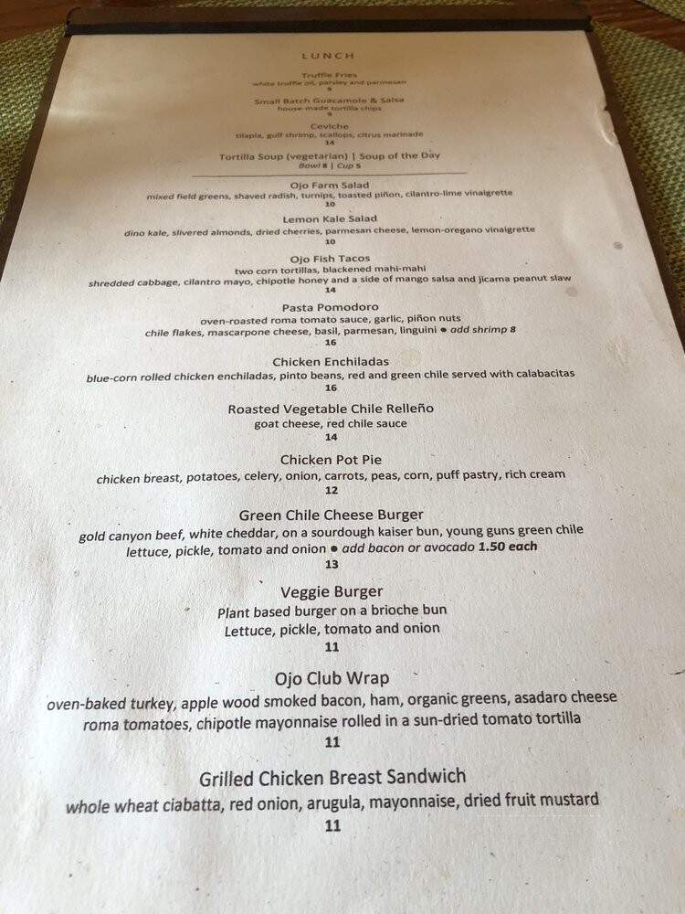 Wine Bar Lounge atOjo Caliente Mineral Springs - Ojo Caliente, NM menu_pic