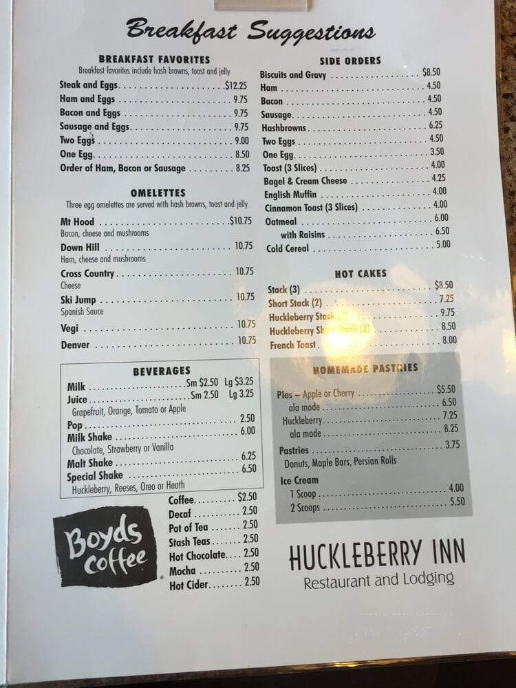 Huckleberry Inn - Government Camp, OR menu_pic