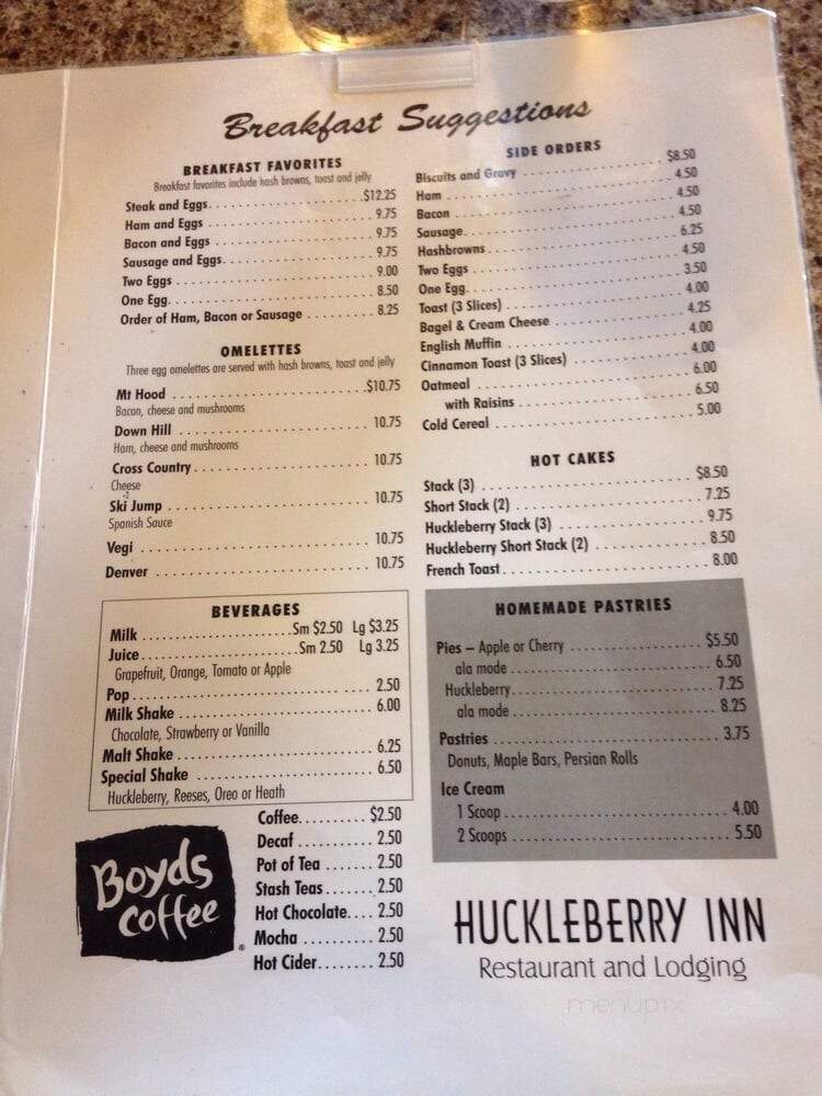 Huckleberry Inn - Government Camp, OR menu_pic