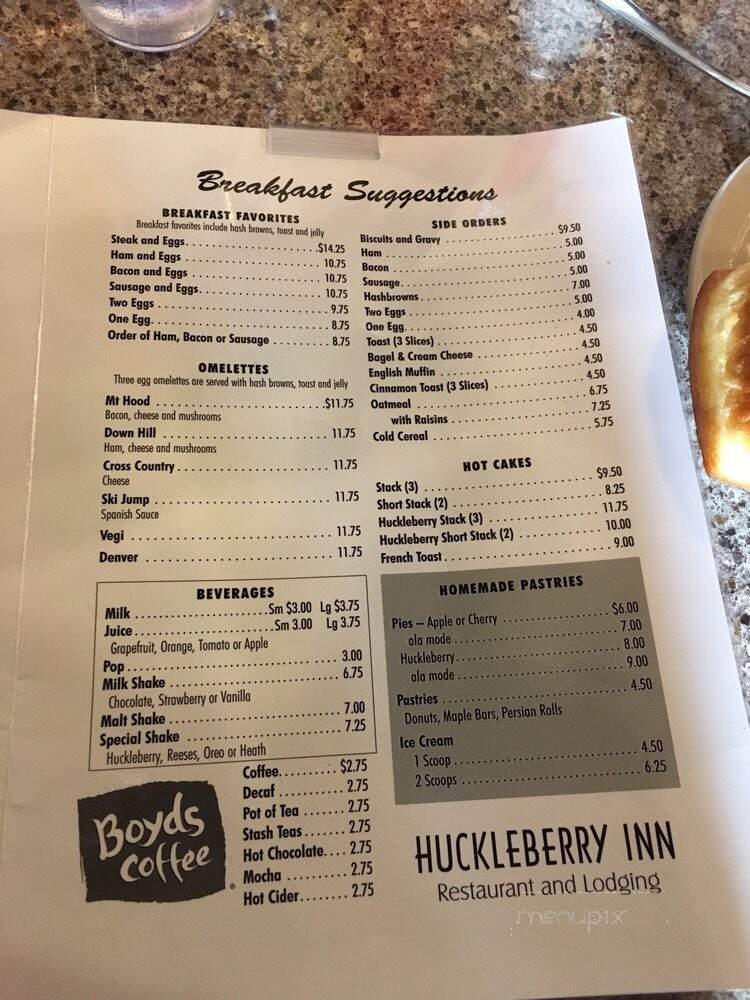 Huckleberry Inn - Government Camp, OR menu_pic