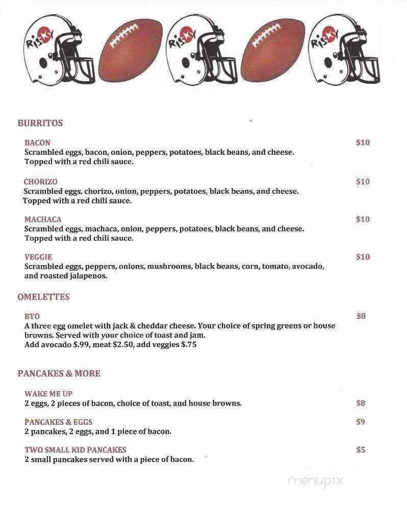 Risky Business Restaurant & Bar - Tucson, AZ menu_pic