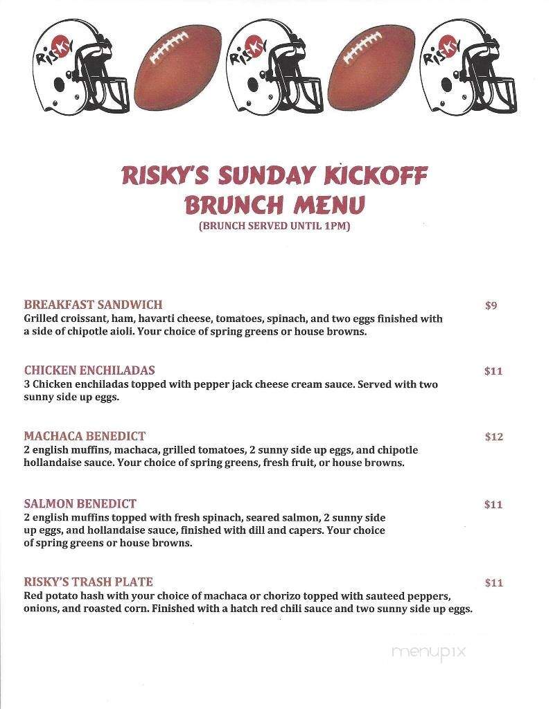Risky Business Restaurant & Bar - Tucson, AZ menu_pic