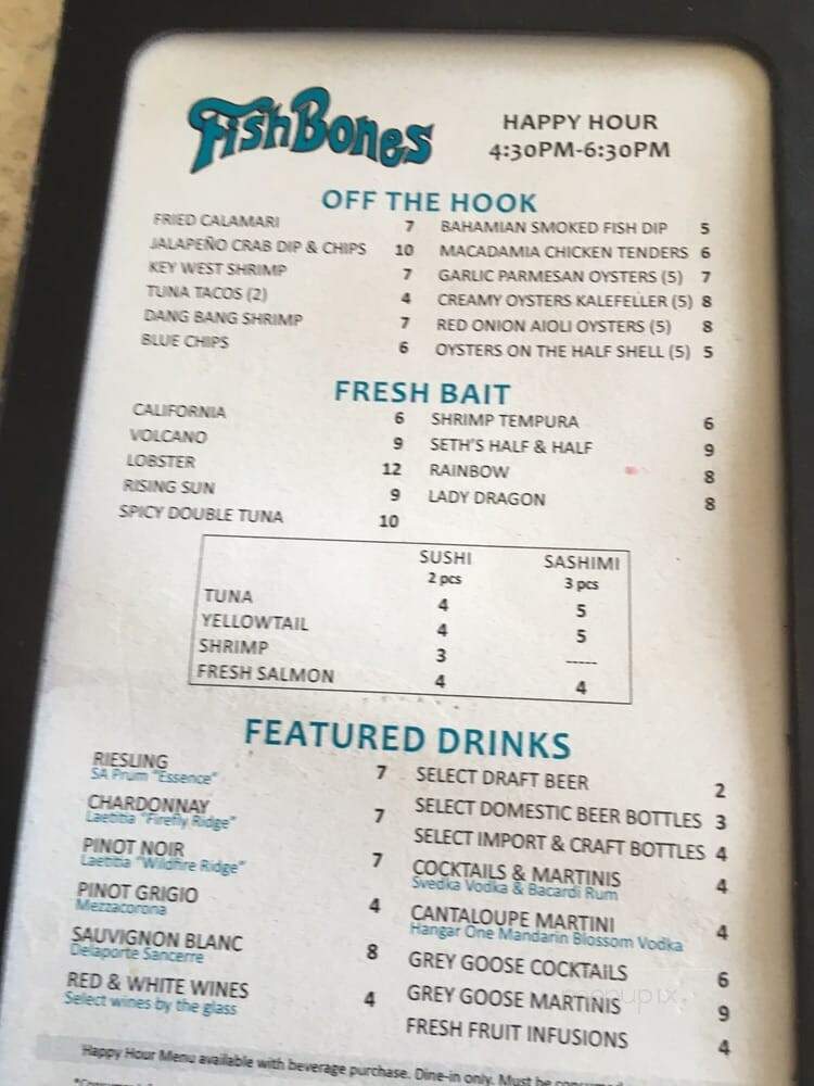 Fish Bones Restaurant - Lake Mary, FL menu_pic