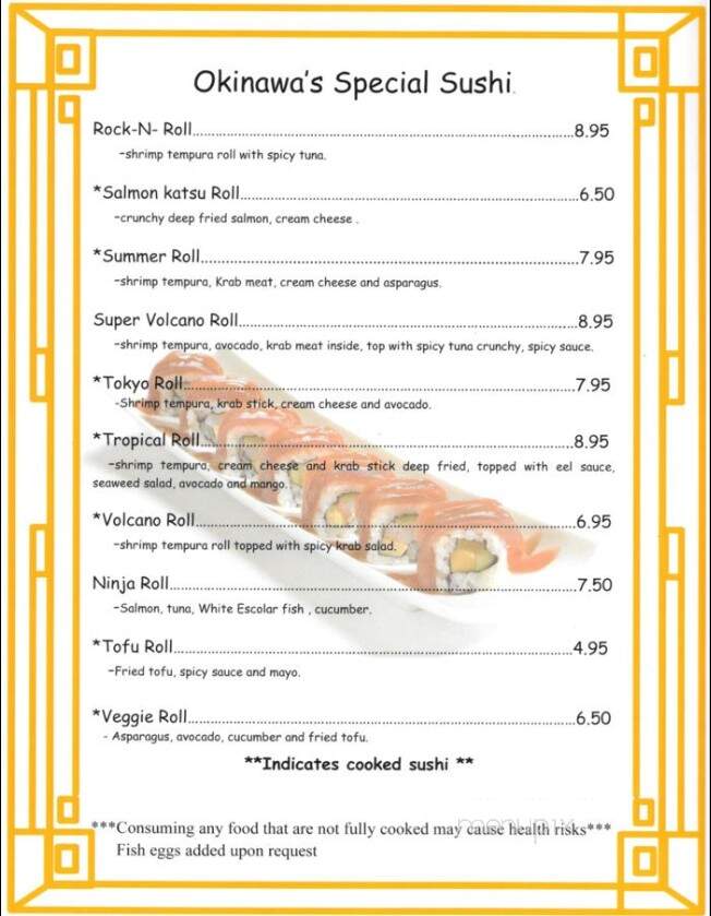 Okinawa Japanese Grill House - Jacksonville, FL menu_pic