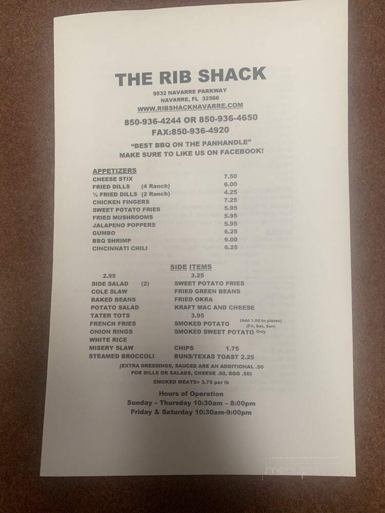 Rib Shack - Navarre, FL menu_pic