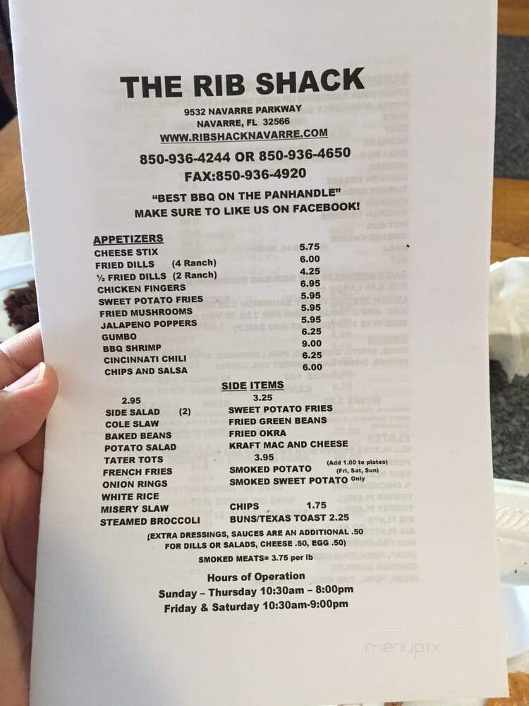 Rib Shack - Navarre, FL menu_pic