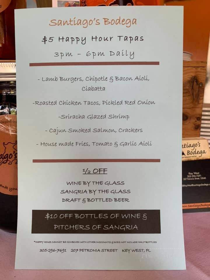 Santiago's Bodega - Key West, FL menu_pic