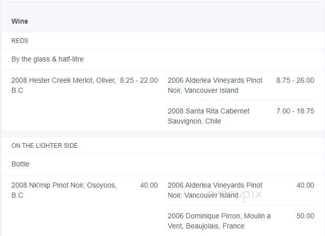 Markus' Wharfside Restaurant - Sooke, BC menu_pic