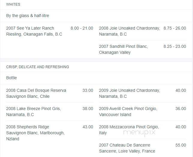 Markus' Wharfside Restaurant - Sooke, BC menu_pic