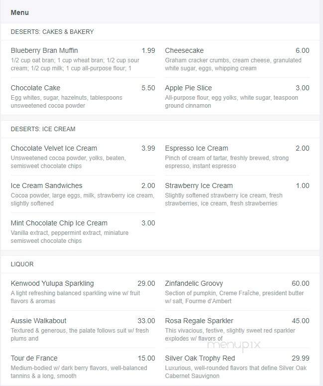 Axis Gallery & Grill - Toronto, ON menu_pic