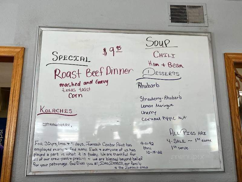 Joensy's Restaurant - Center Point, IA menu_pic