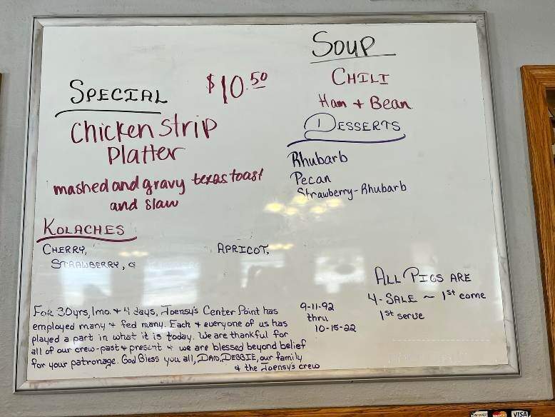 Joensy's Restaurant - Center Point, IA menu_pic