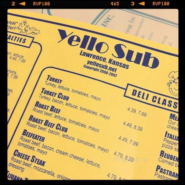 Yellow Sub - Lawrence, KS menu_pic