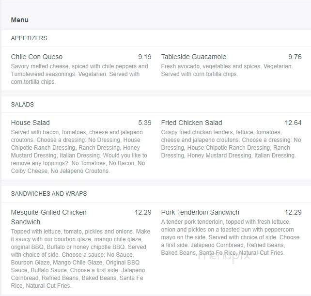 Tumbleweed Southwest Grill - Valley Station, KY menu_pic