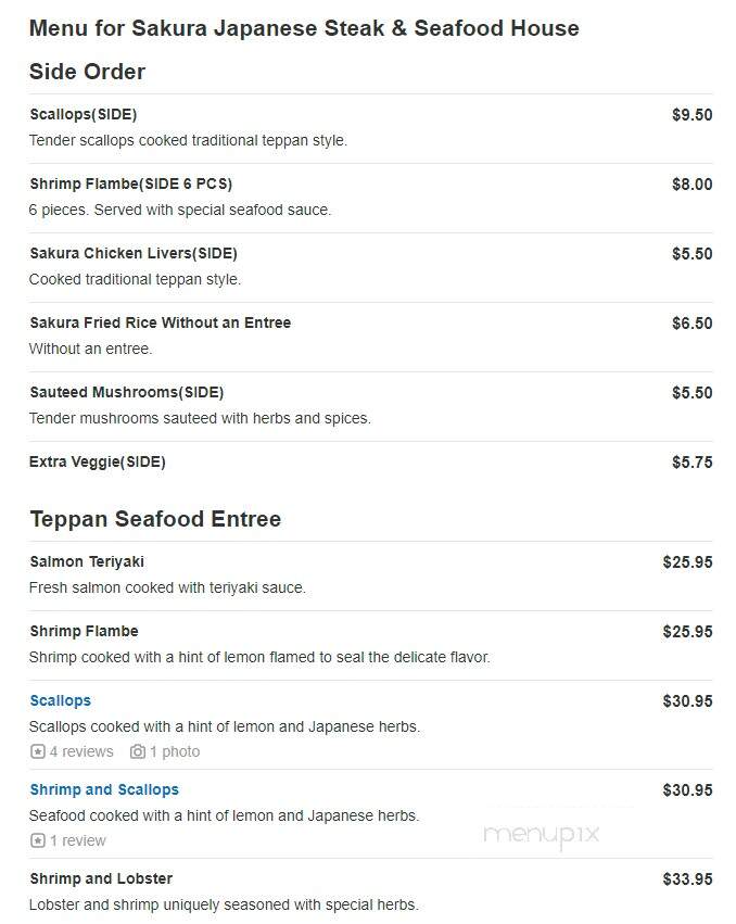 Sakura Japanese Steak-Seafood - Bel Air, MD menu_pic