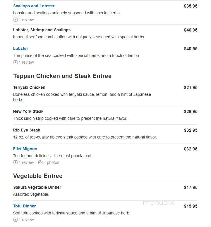 Sakura Japanese Steak-Seafood - Bel Air, MD menu_pic