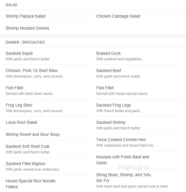 Hong Thanh Restaurant - Reading, PA menu_pic