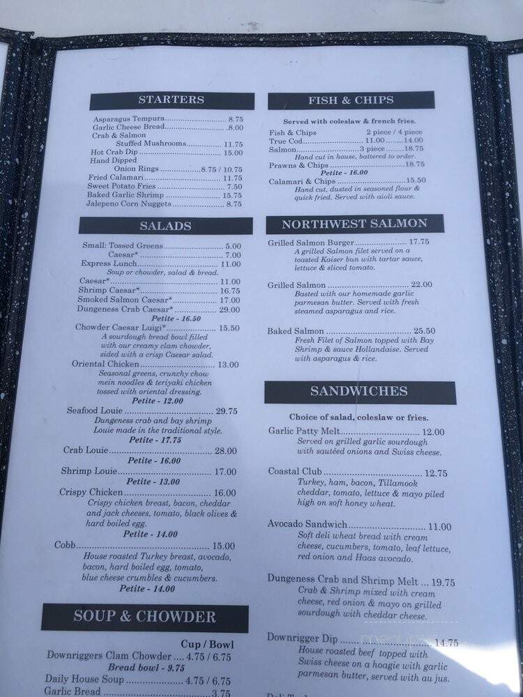 Downrigger's Waterfront Restaurant - Port Angeles, WA menu_pic