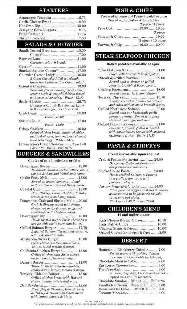 Downrigger's Waterfront Restaurant - Port Angeles, WA menu_pic