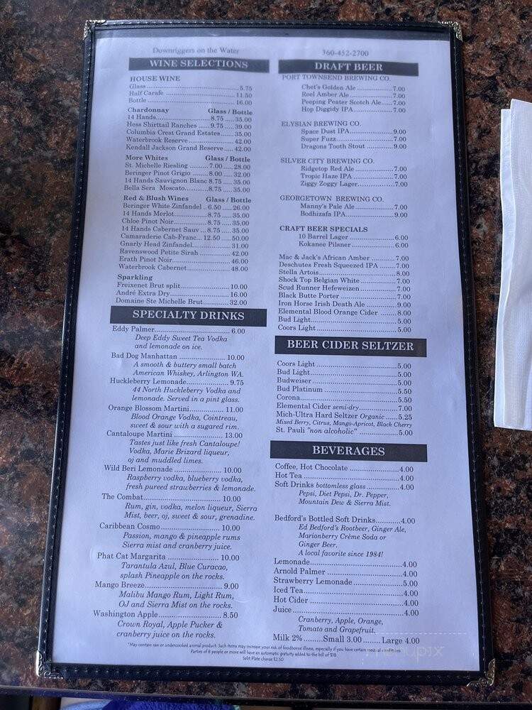 Downrigger's Waterfront Restaurant - Port Angeles, WA menu_pic