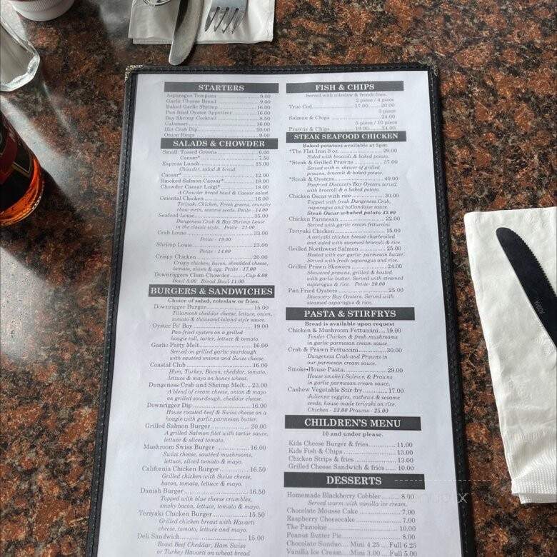 Downrigger's Waterfront Restaurant - Port Angeles, WA menu_pic