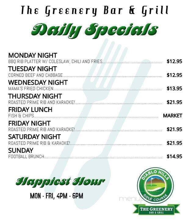 Greenery Restaurant - Walnut Creek, CA menu_pic