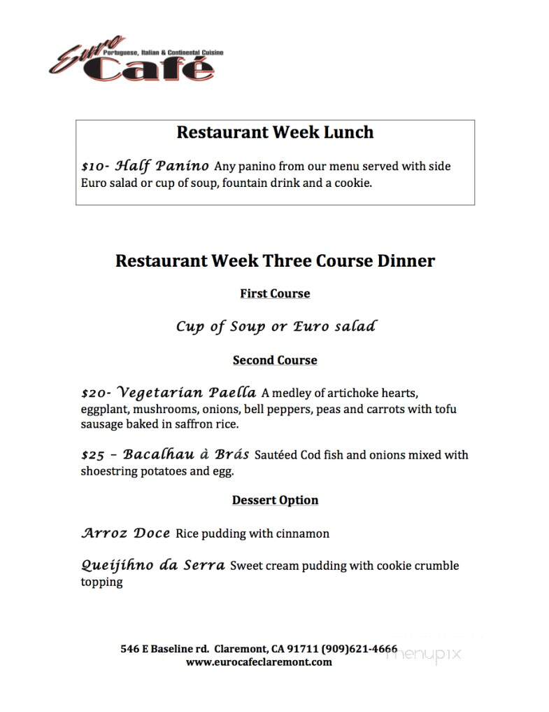 Euro Cafe - Claremont, CA menu_pic