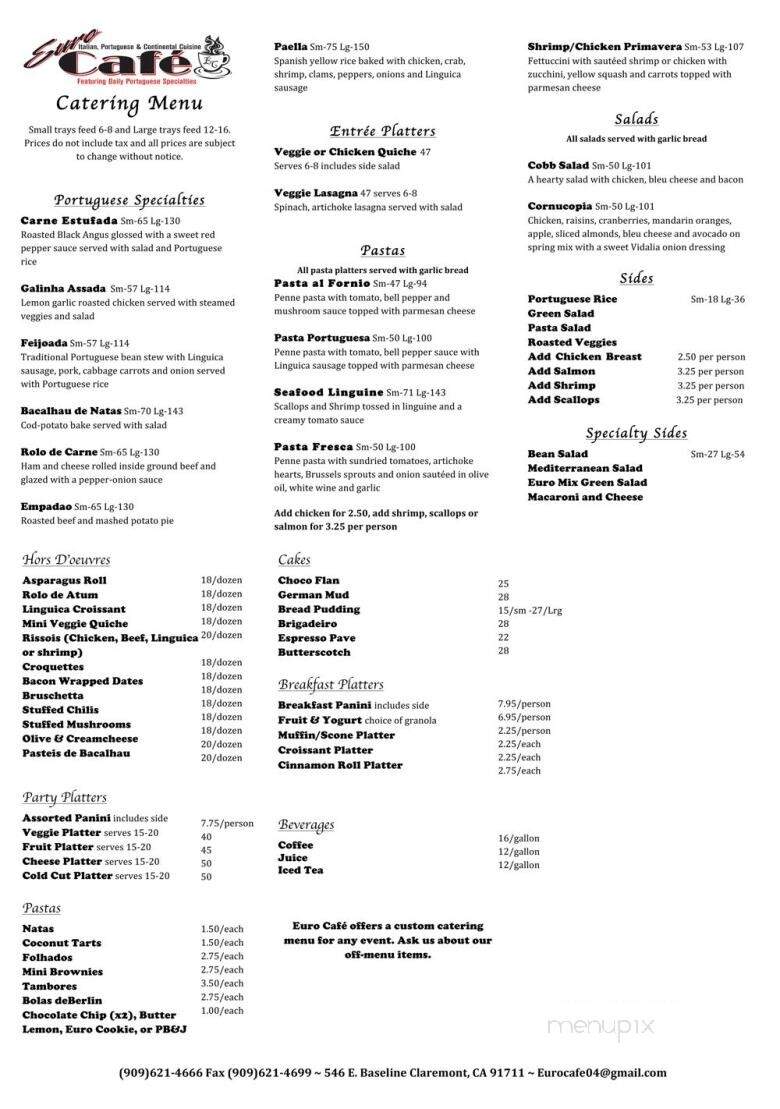 Euro Cafe - Claremont, CA menu_pic