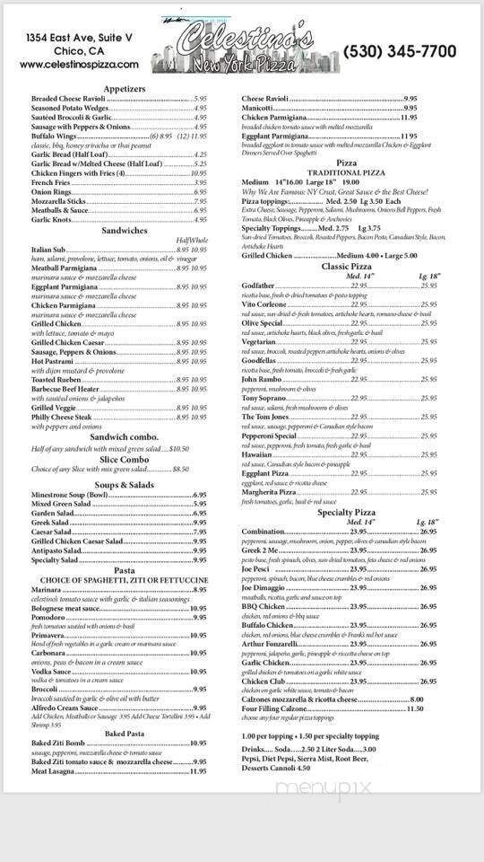 Celestino's Pasta & Pizza - Chico, CA menu_pic