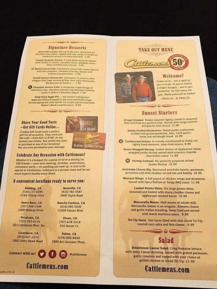 Cattlemen's Restaurant - Dixon, CA menu_pic