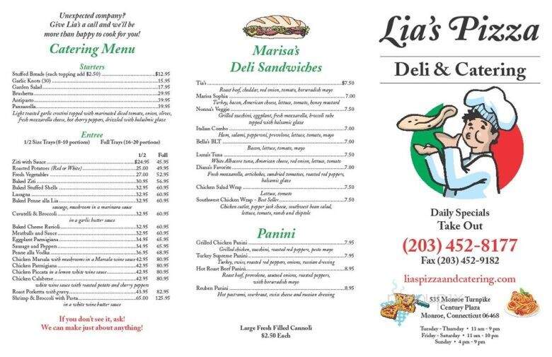 Lia's Pizza - Monroe, CT menu_pic