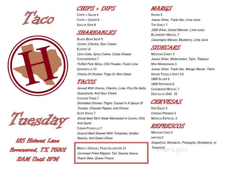 The Hideout Grill - Brownwood, TX menu_pic