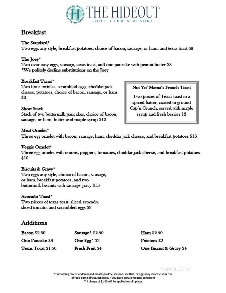 The Hideout Grill - Brownwood, TX menu_pic