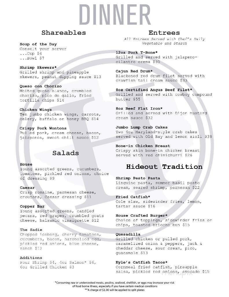 The Hideout Grill - Brownwood, TX menu_pic