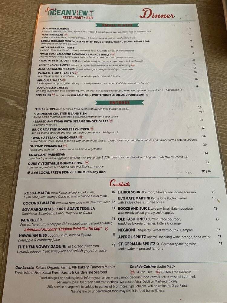 Sam's Ocean View - Kapaa, HI menu_pic