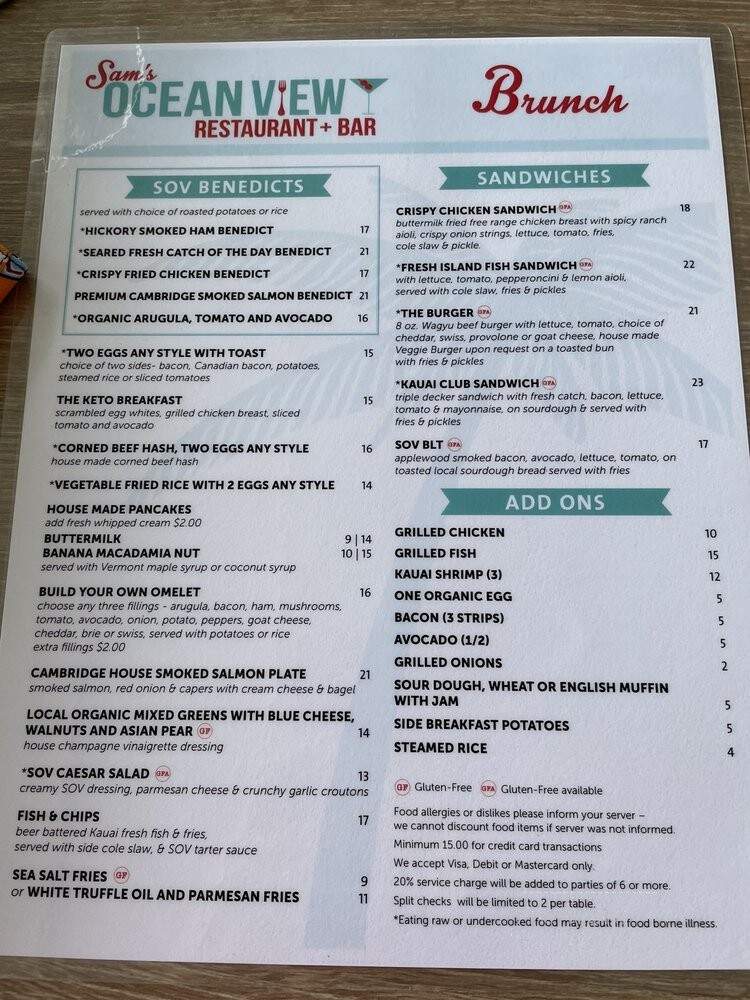 Sam's Ocean View - Kapaa, HI menu_pic
