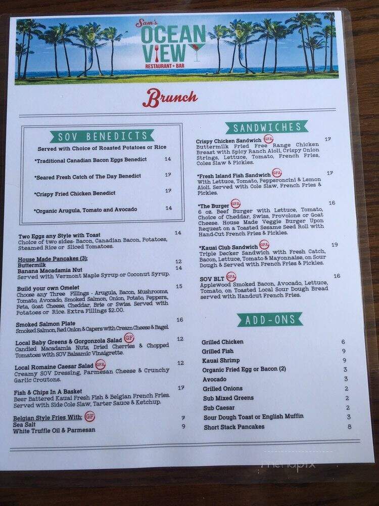 Sam's Ocean View - Kapaa, HI menu_pic