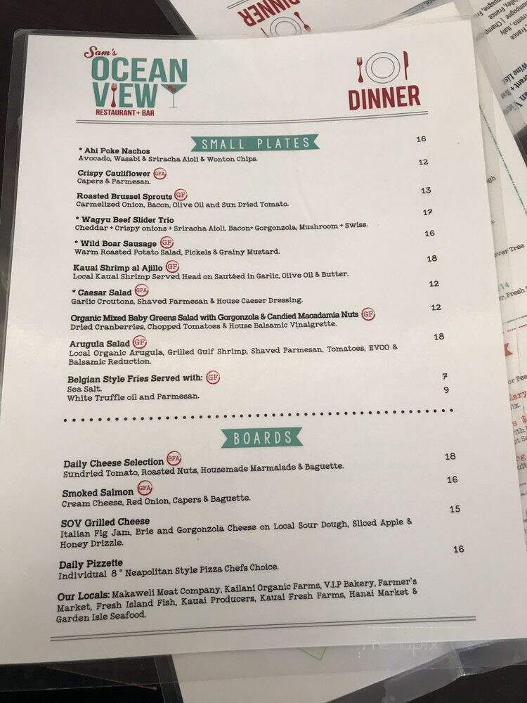 Sam's Ocean View - Kapaa, HI menu_pic