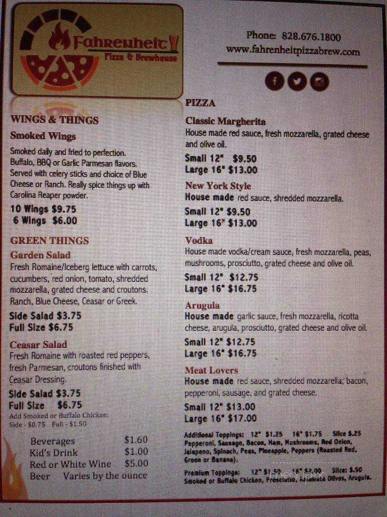 Fahrenheit Pizza & Brewhouse - Asheville, NC menu_pic